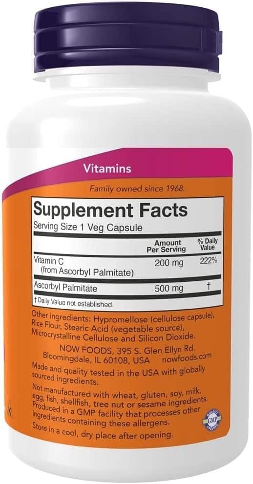 NOW Foods Ascorbyl Palmitate, 500mg - 100 vcaps koostis