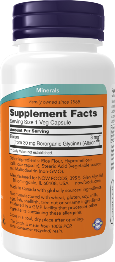 NOW Foods Boron 3mg 100 vcaps koostis