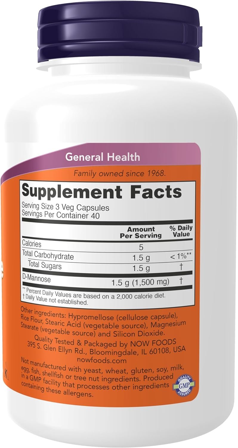 NOW Foods D-Mannose 500mg 120 vcaps koostis