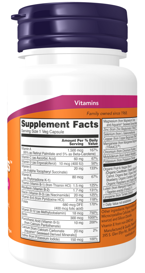 NOW Foods Daily Vits Multi 30 caps. composition