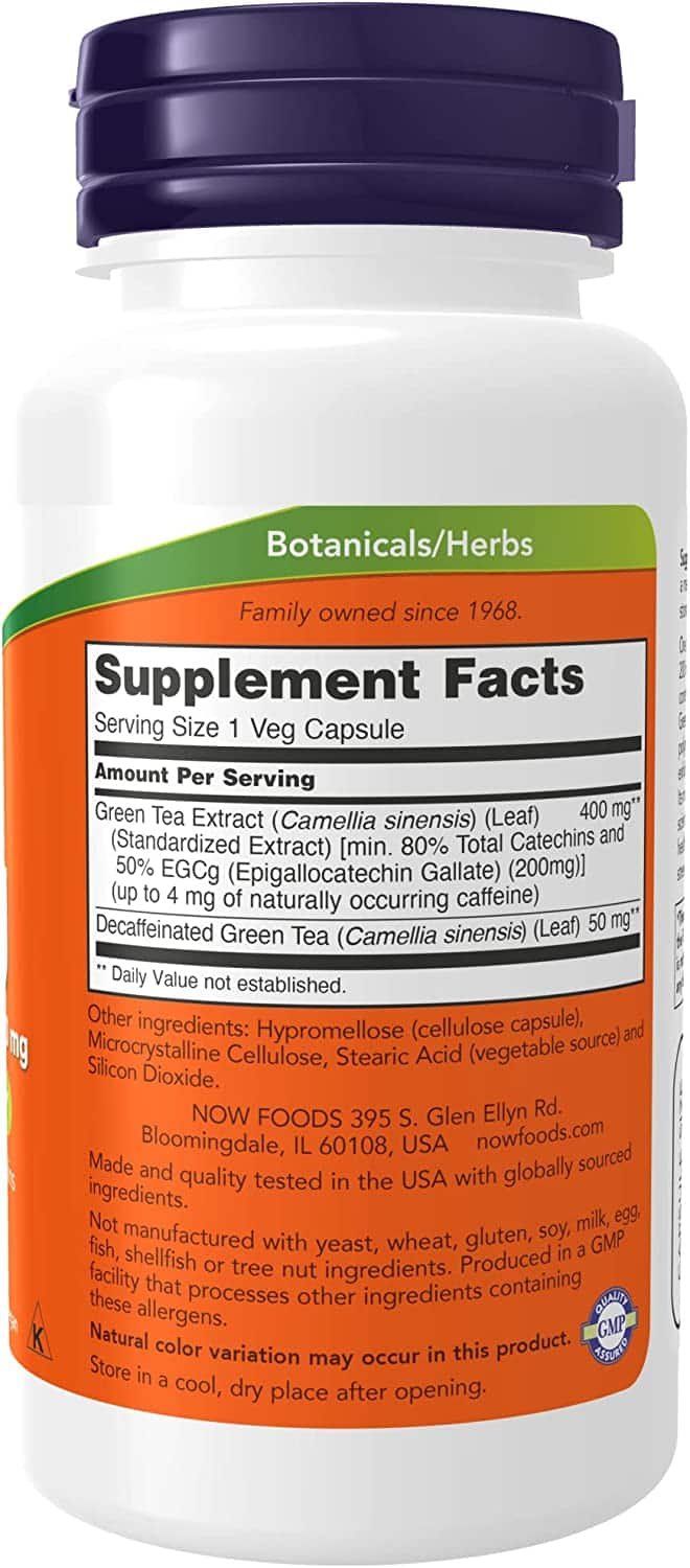 NOW Foods EGCg Green Tea Extract 400mg 90 vcaps composition