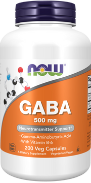 NOW Foods GABA vitamiiniga B6 500mg 200 vcaps hind