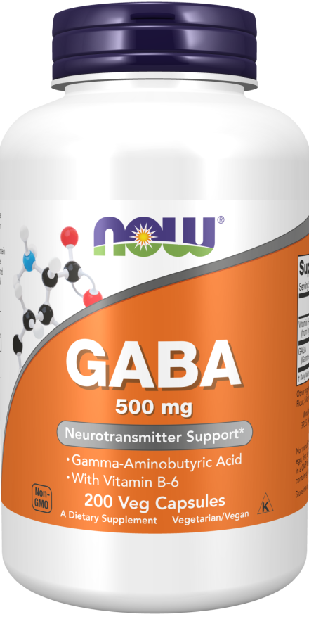 NOW Foods GABA vitamiiniga B6 500mg 200 vcaps hind