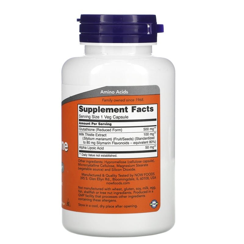 NOW Foods glutatioon piimaohaka ekstrakti ja alfa-lipoolhappega 500mg – 60 vcaps galas