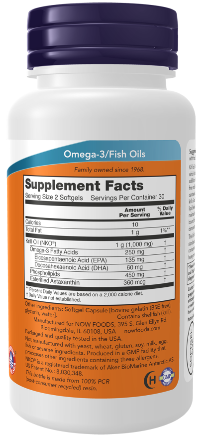 NOW toiduainete koostis Krill Oil 500mg 60 softgels
