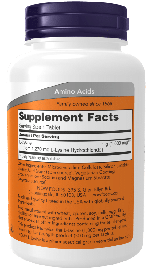 NOW Foods L-Lysine 1000mg 100tab end