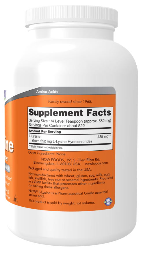 NOW Foods L-lüsiin, 1000mg (pulber) - 454 grammi koostis