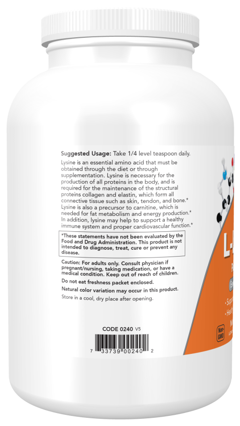 NOW Foods L-Lysine, 1000mg (Powder) - 454 grams consumption