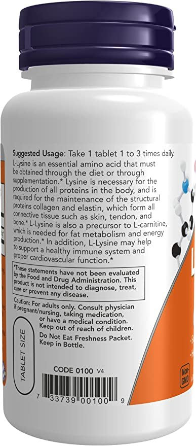 NOW Foods L-lüsiini kasutamine, 500 mg, 100 tabletti