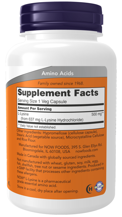 NOW Foods L-lüsiin - 500mg - 100 vcaps koostis