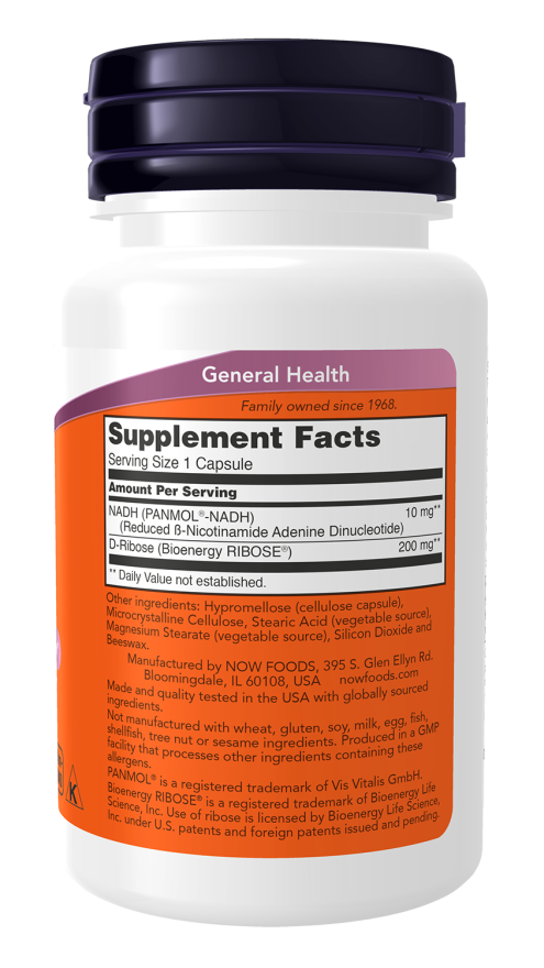 NOW foods, NADH (Reduced Nicotinamide Adenine Dinucleotide) 10 mg -60 veg caps composition