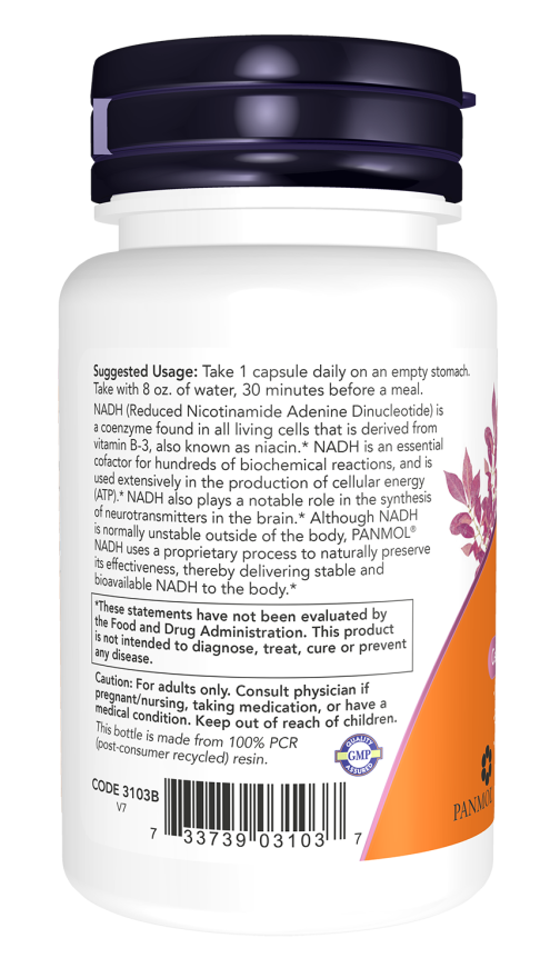 Usage of NOW foods, NADH (Reduced Nicotinamide Adenine Dinucleotide) 10 mg -60 veg caps