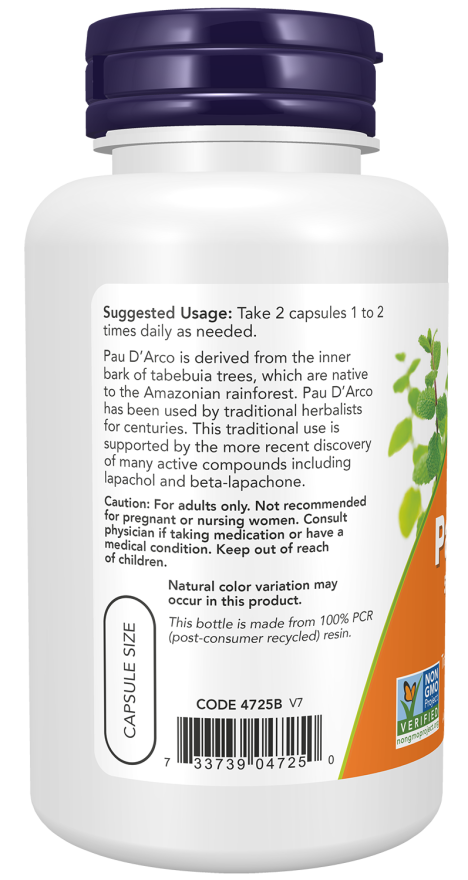 Usage of NOW Foods Pau D'Arco 500mg 250caps