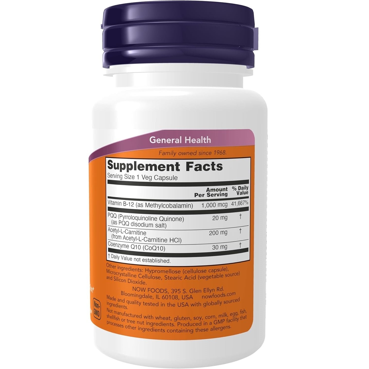 Composition of NOW FOODS PQQ Energy (30 capsules).