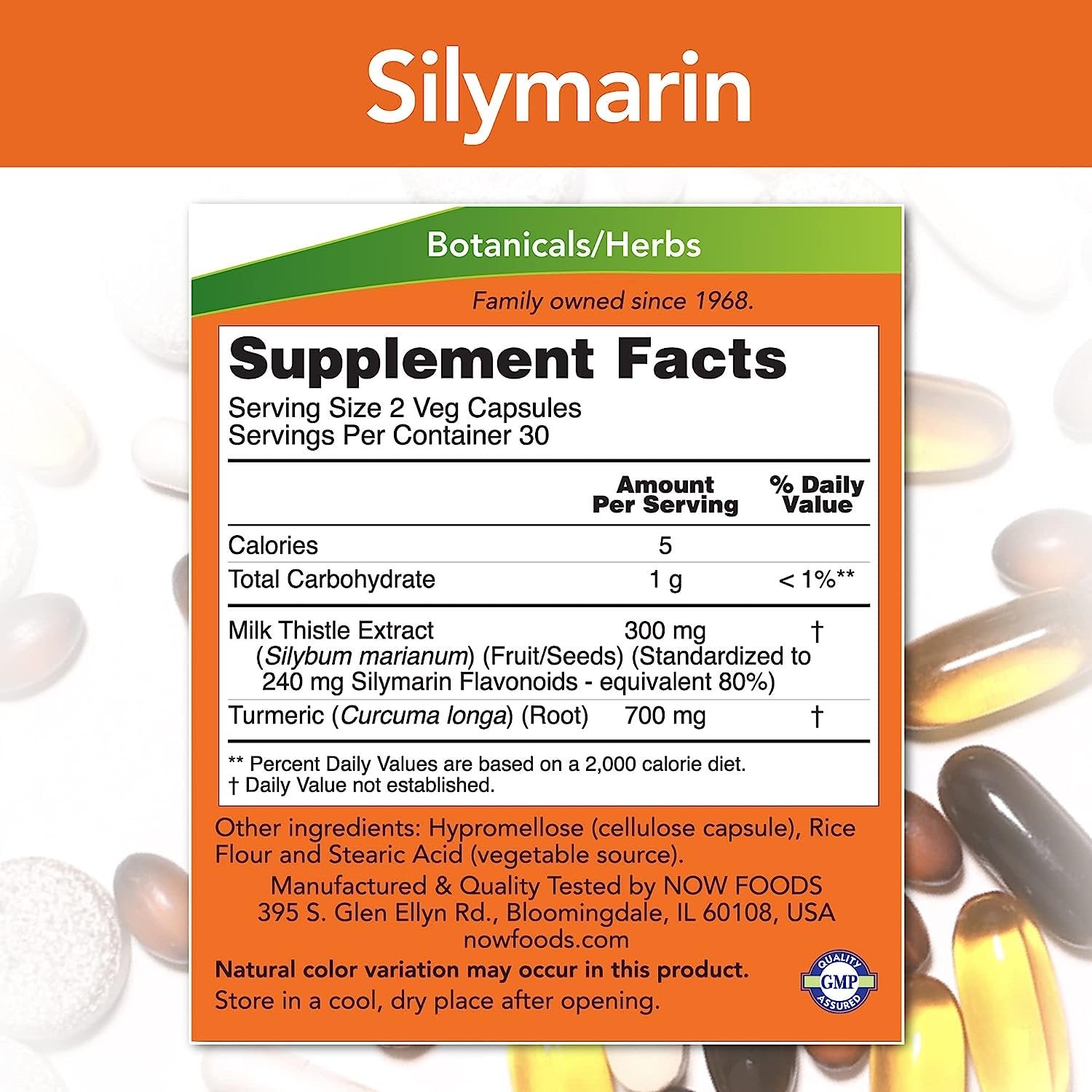 NOW Foods Silymarin with Turmeric 150mg 60vcaps composition