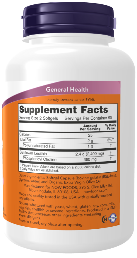 Now Foods päevalille letsitiin 1200 mg 100 pehmet geeli koostis