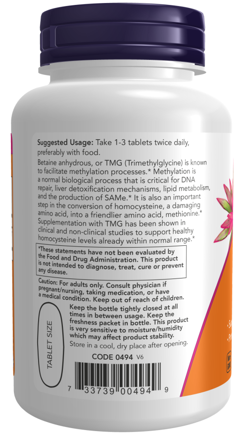 NOW Foods TMG (trimetüülglütsiini) tarbimine, 1000 mg - 100 tabletti