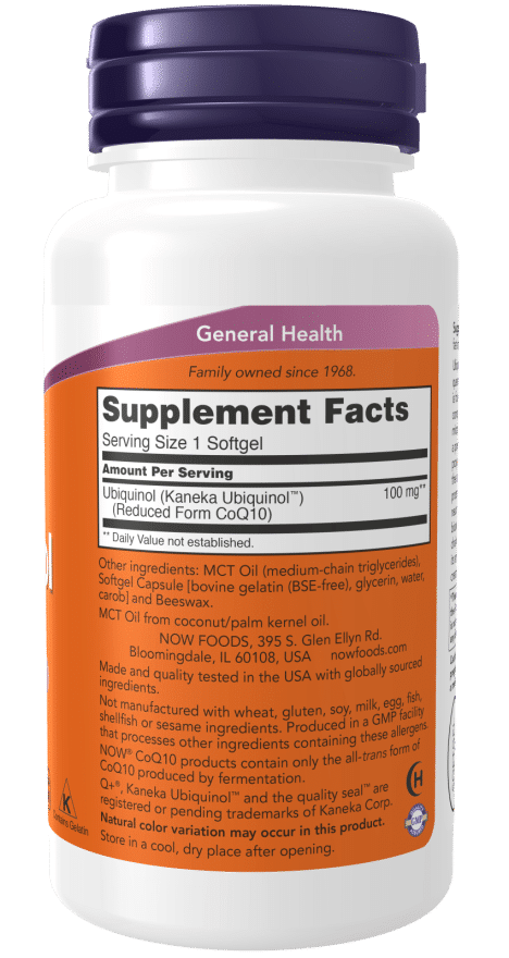 NOW Foods Ubiquinol, 100mg - 60 pehmet geeli