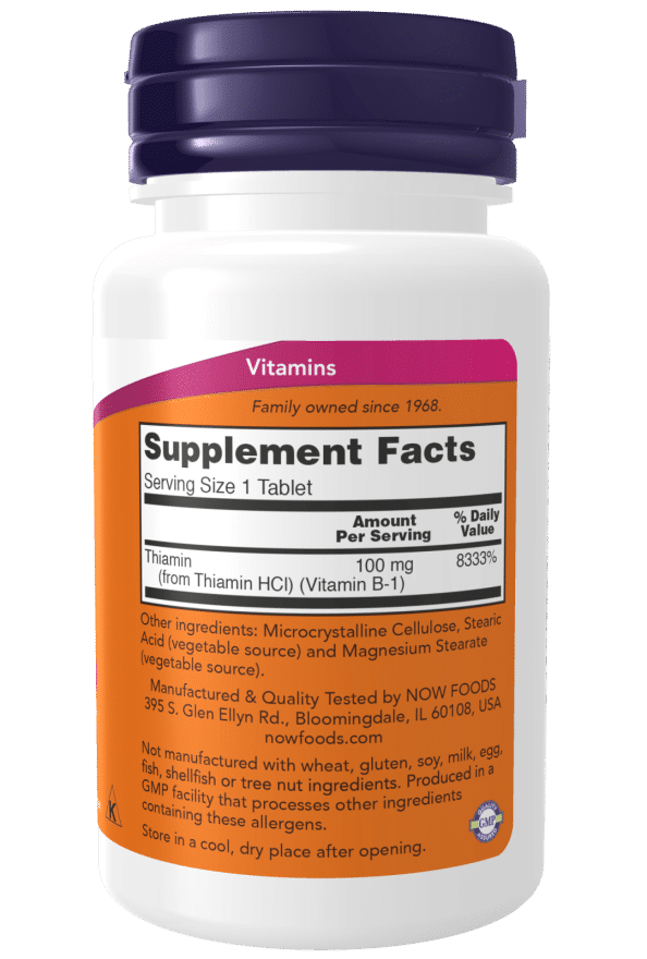NOW Foods Vitamin B-1 Thiamine, 100mg - 100 tablets composition