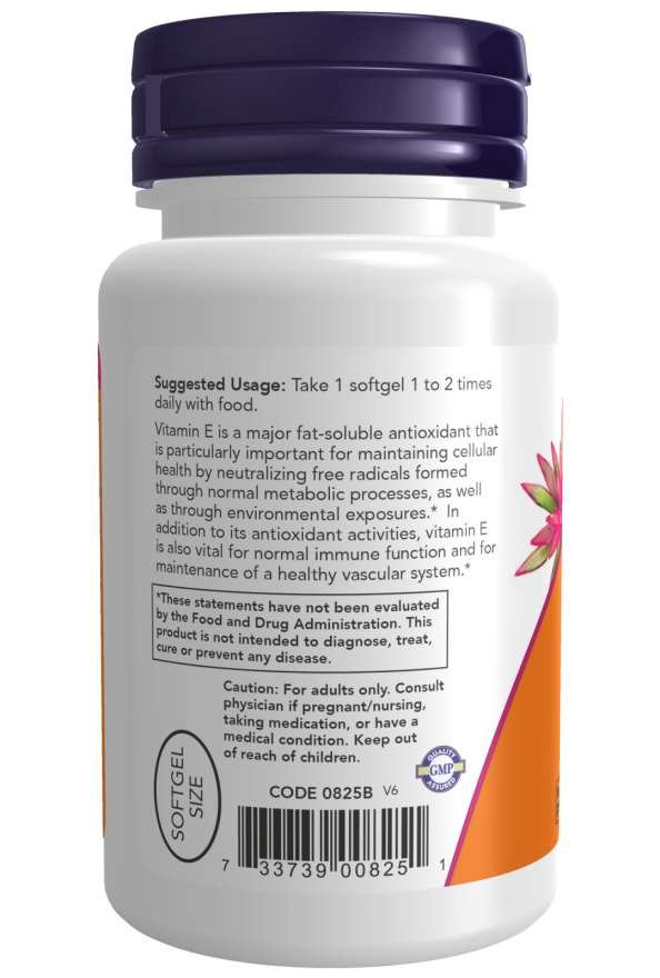 Now Foods Vitamin E-200 d-alfa Tocopheryl 100 pehmete geelide koostis