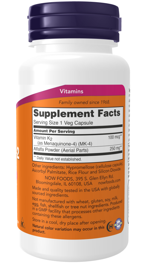 NOW Foods Vitamiin K-2 100mcg 100kapslit toidulisandite faktid