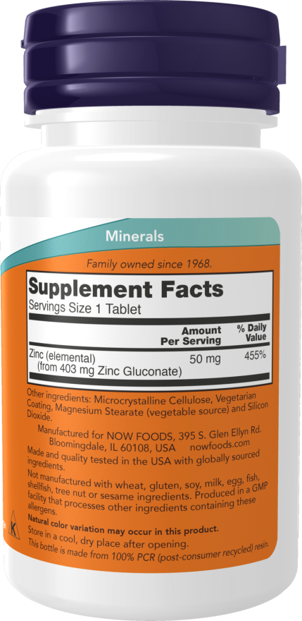 Nüüd Foods Zinc Gluconate 50mg 100 tabs koostis