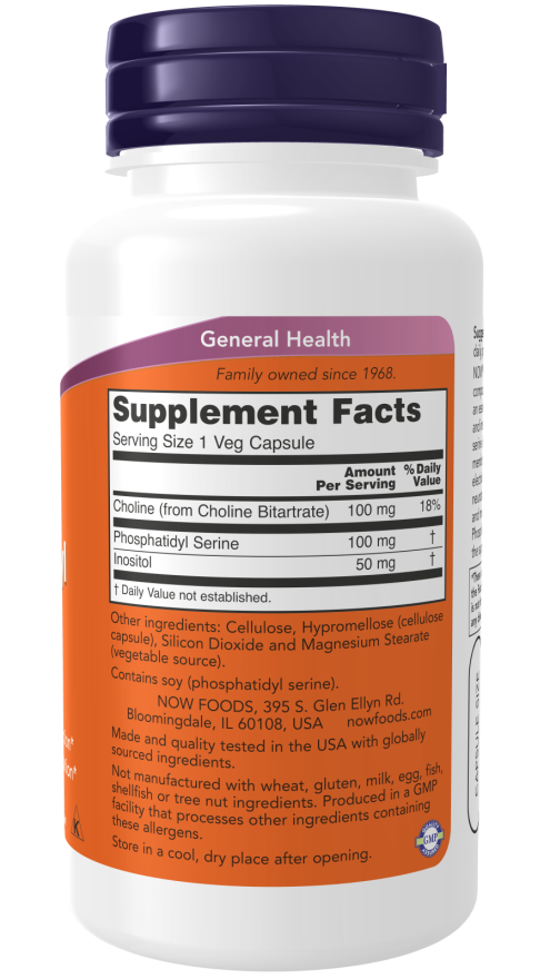 NOW Phosphatidyl Serine 100mg 60 Veg. Composition of capsules