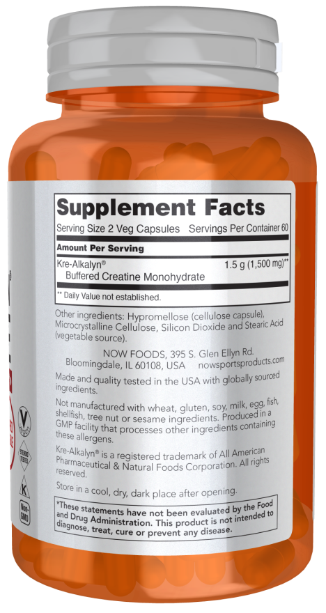 NOW Sports Kre-Alkalyn Creatine 750mg 120 veg caps koostis