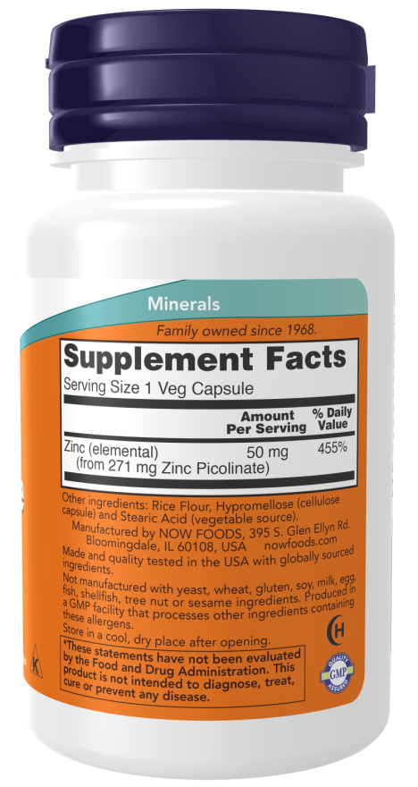 NOW Zinc Picolinate 50mg 120 Vcaps koostis