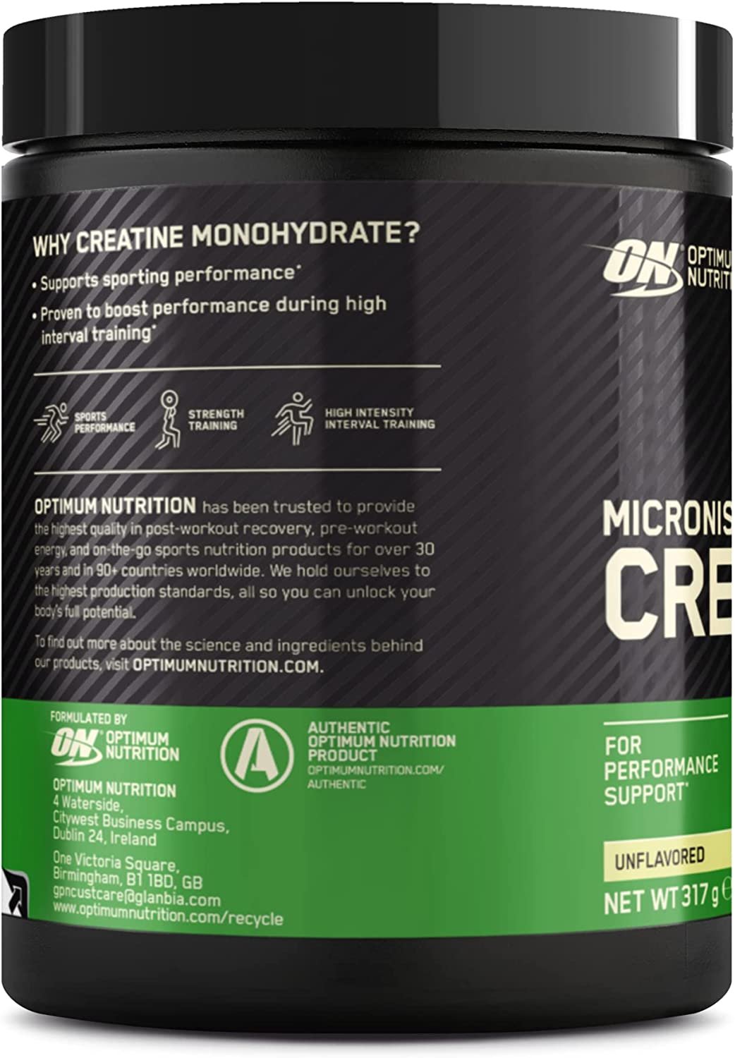 Optimum Nutrition mikroniseeritud kreatiinipulbri kasutamine 317g