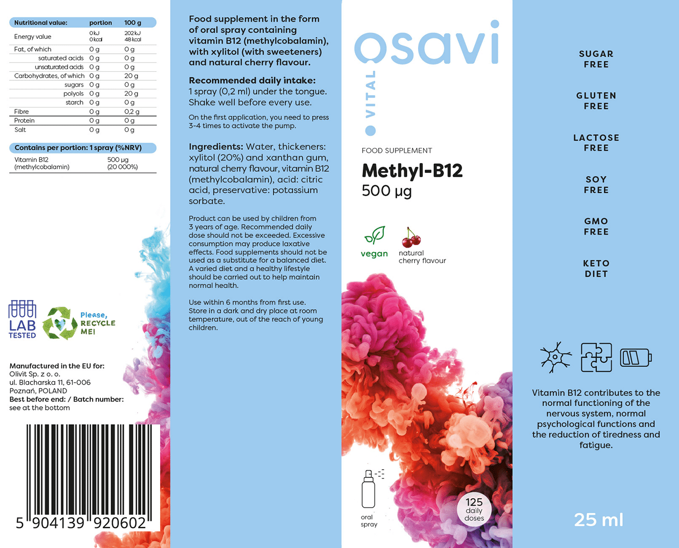 Osavi Methyl-B12 Oral Spray 500mcg 25ml - Cherry etikett