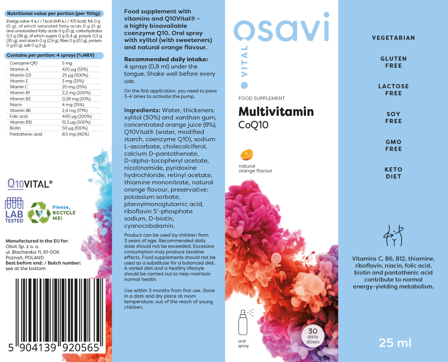Osavi Multivitamin CoQ10 Oral Spray - 25ml Orange tablet