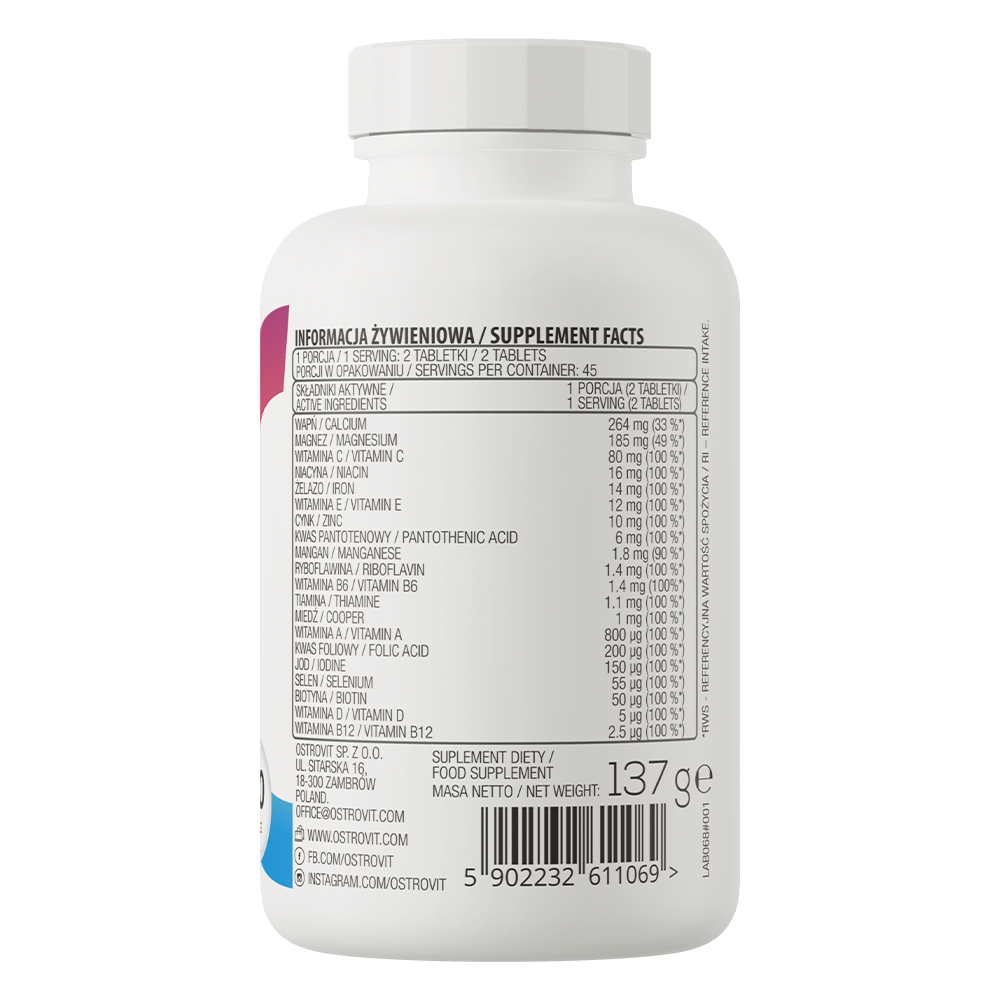 OstroVit 100% Vit&Min 90 tablettide koostis