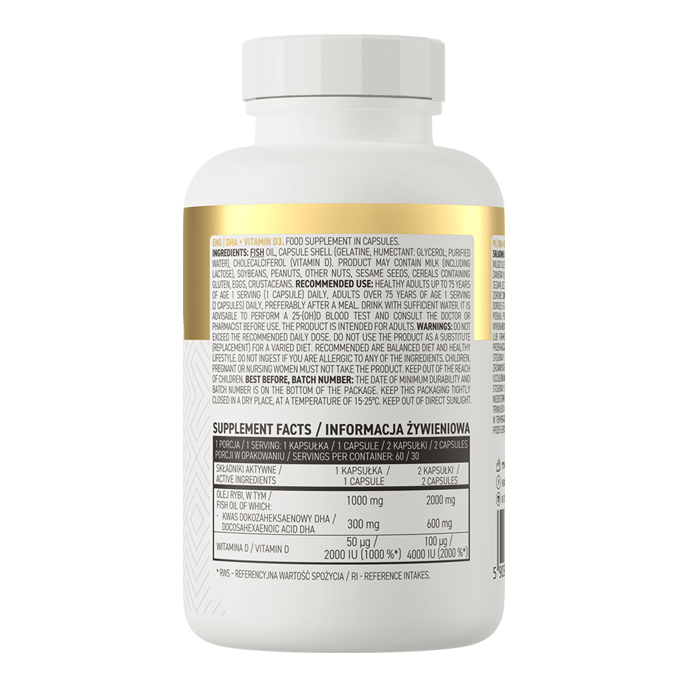 OstroVit DHA + D3-vitamiini koostis 60 kapslit