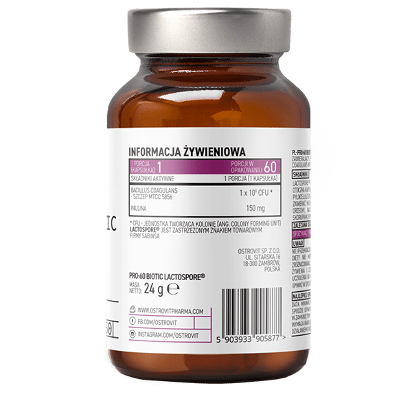 OstroVit Pharma PRO-60 BIOTIC LactoSpore 60 kapsli koostis