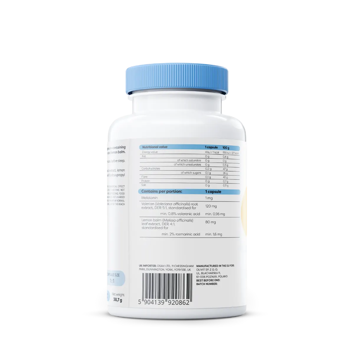 Osavi Melatonin 1 mg with Valerian &amp; Lemon Balm – 120 Vegan Capsules