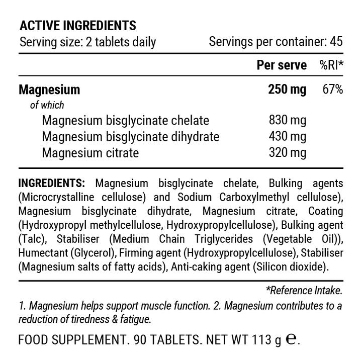 Composition of PILLAR PERFORMANCE TRIPLE MAGNESIUM 90 TABLETS