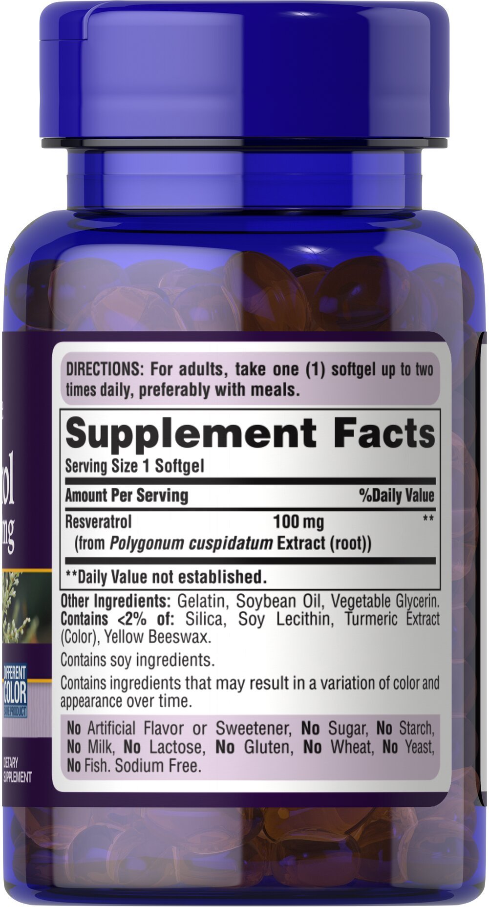 Puritan's Pride Resveratrooli 100 mg 60 kiiresti vabastava pehme geeli koostis