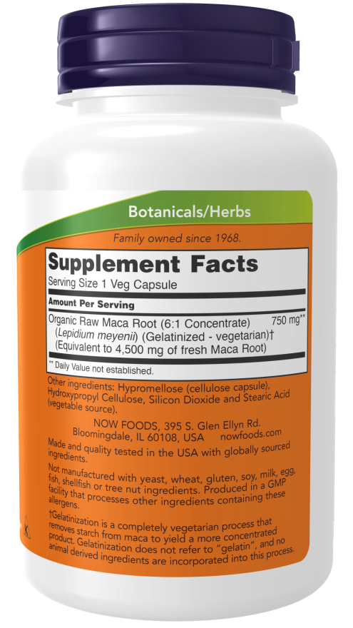 Composition of Raw Maca 750 mg 90 Veg Capsules
