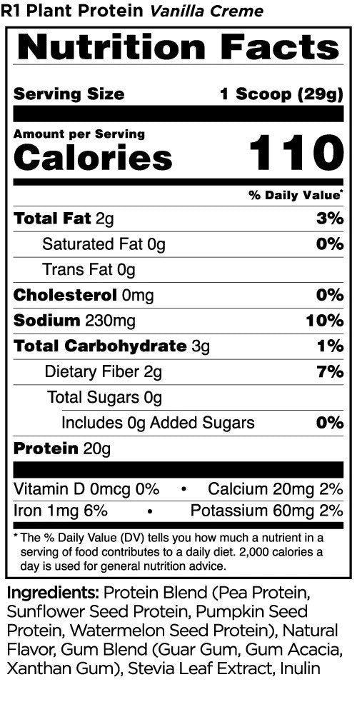 Rule One Plant Protein, Vanilla Creme - 630 grams composition