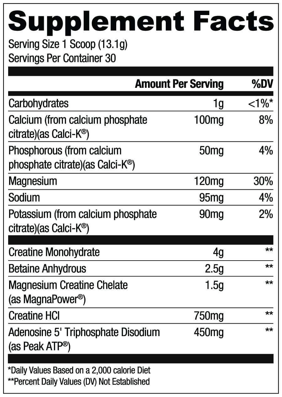 RYSE, laetud kreatiin, elektriline limonaad, 15,3 untsi (435 g) Koostis