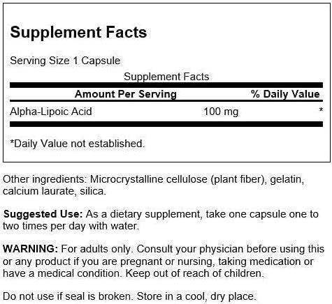 Swanson Alpha Lipoic Acid ALA koostis 100 mg 120 kapslit