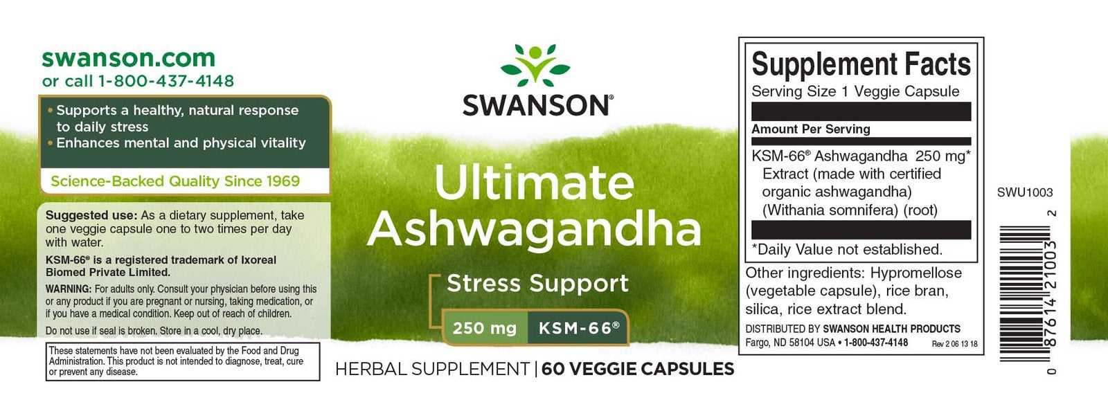 Swanson Ashwagandha KSM-66 250mg 60caps label