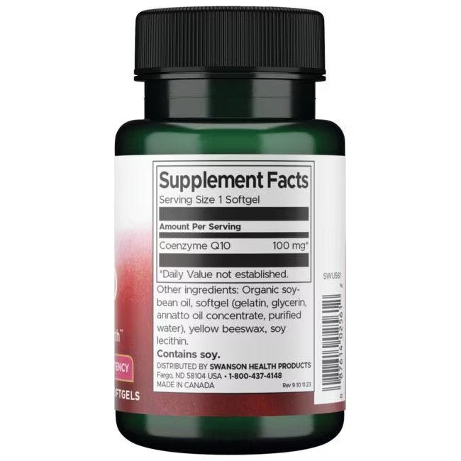 Swanson CoQ10 100mg High Potency 100 pehmete geelide koostis