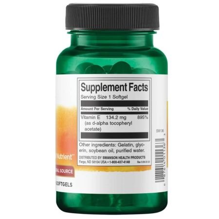 Swanson Natural Vitamin E 200IU 100 softgels hinnasoodustus odav koostis
