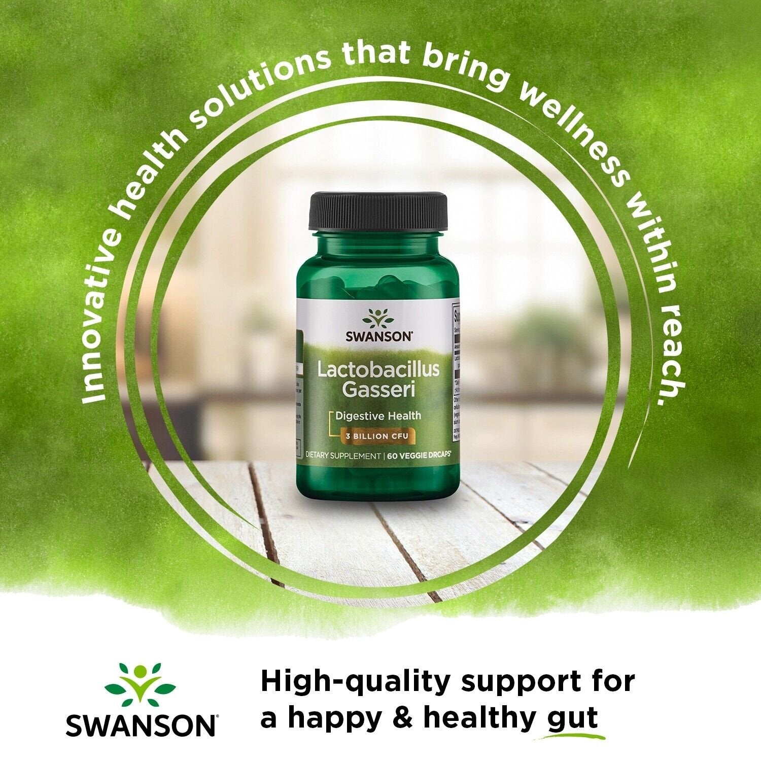Swanson Probiotics Lactobacillus Gasseri 3 miljardi CFU 60 kapsli bänner