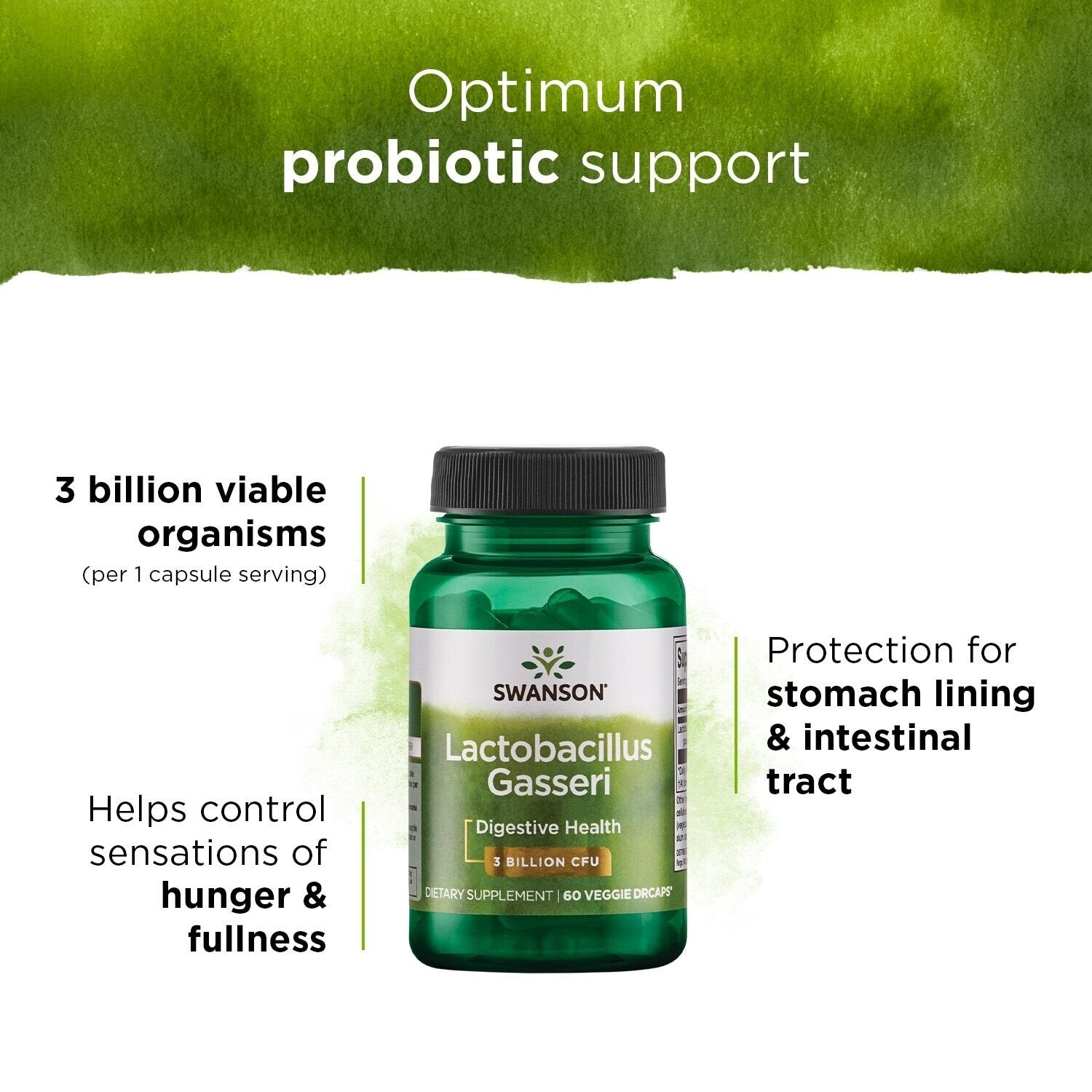 Swanson Probiotics Lactobacillus Gasseri 3 miljardit CFU 60 kapslit Faktid