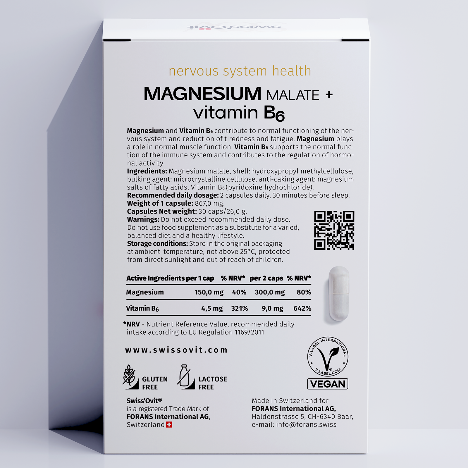 Composition of Swiss'Ovit® Magnesium Malate + Vitamin B6 30 caps