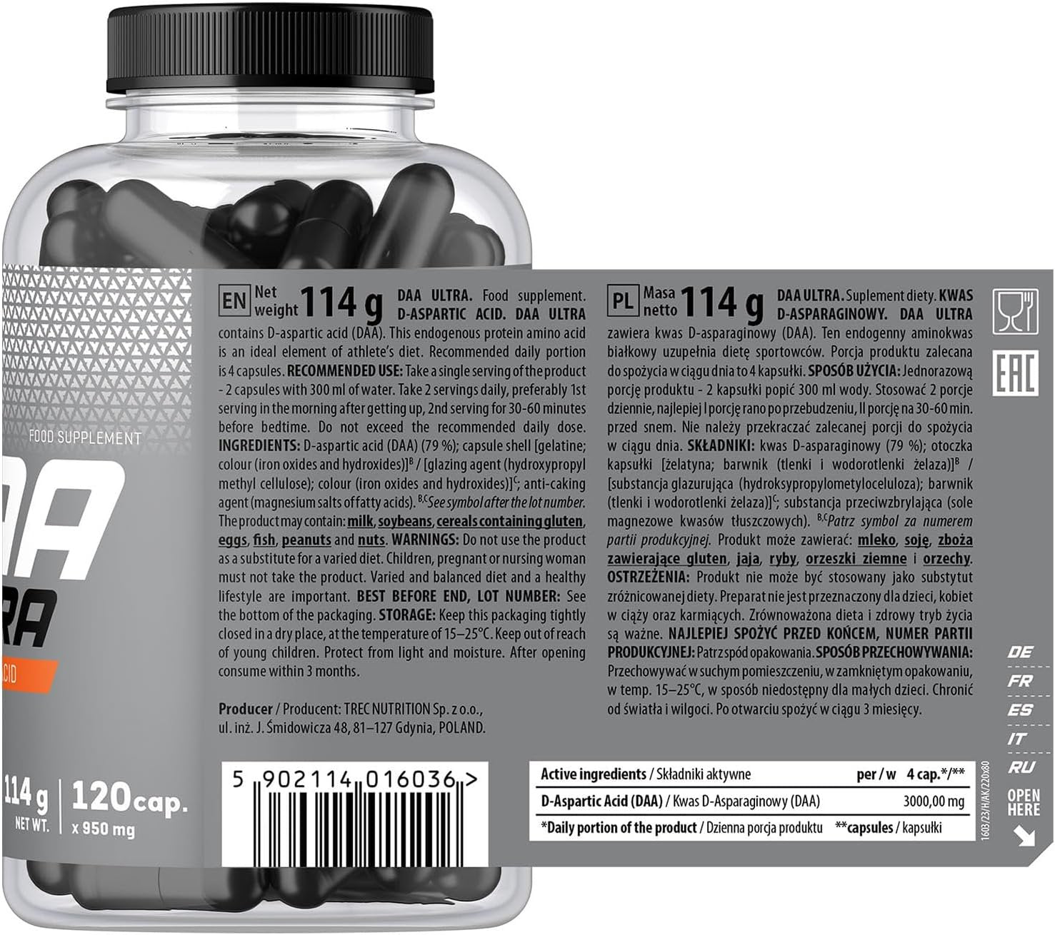 Trec DAA Ultra (120 capsules) D-aspartic acid label