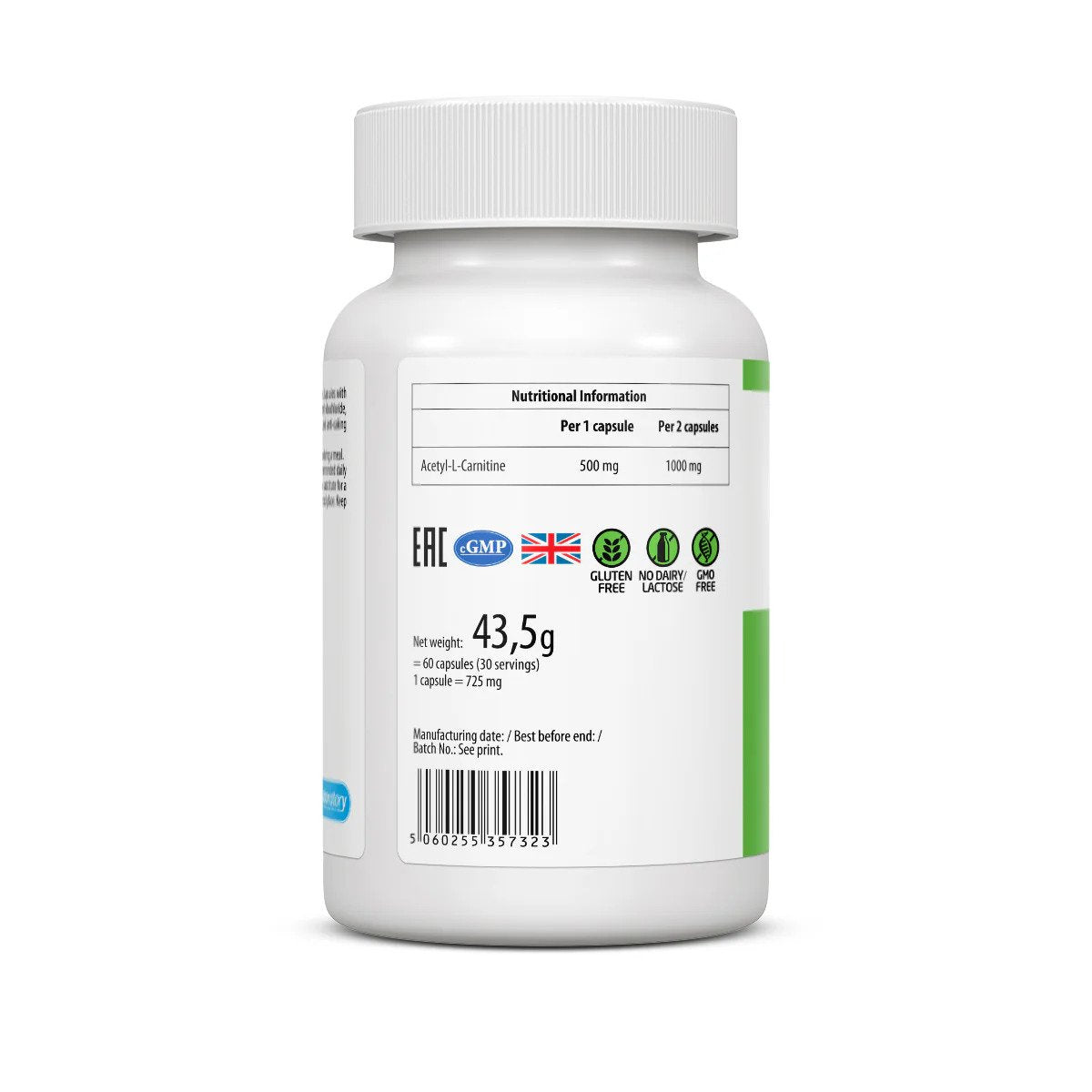 UltraVit Acetyl-L-Carnitine 60 kapslit toitumistabel (1)